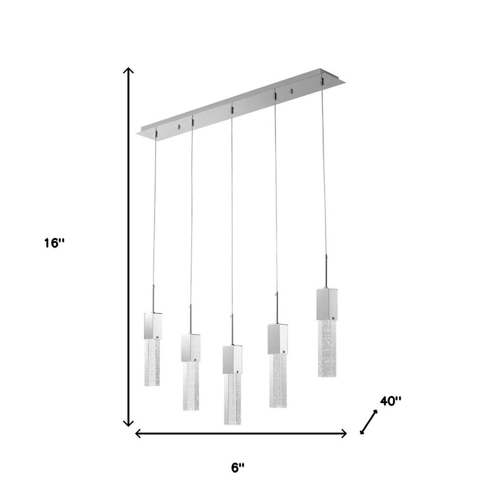 Silver And Clear Five Light Transparent Metal Dimmable Smart Enabled Chandelier With Clear Shades HomeRoots