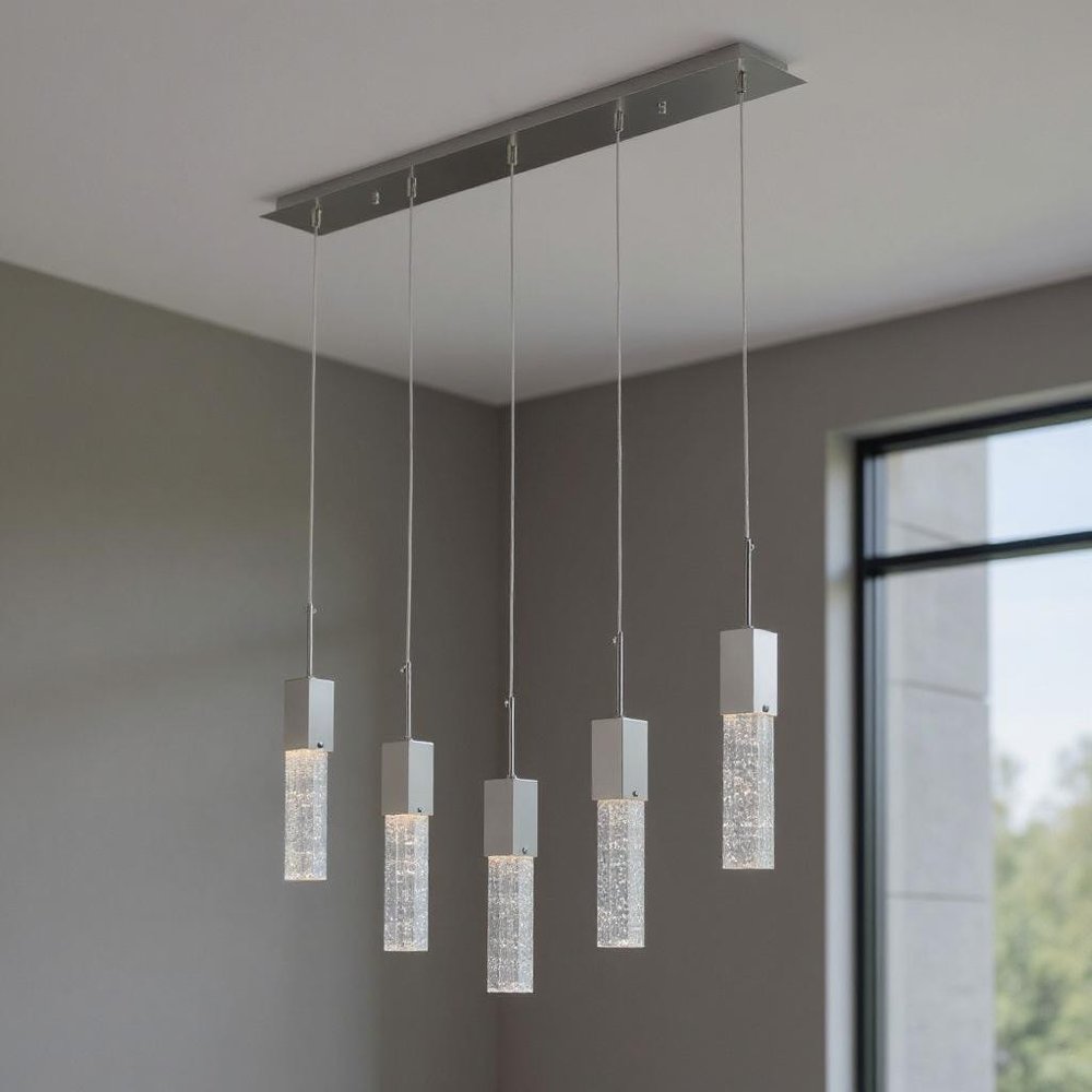 Silver And Clear Five Light Transparent Metal Dimmable Smart Enabled Chandelier With Clear Shades HomeRoots