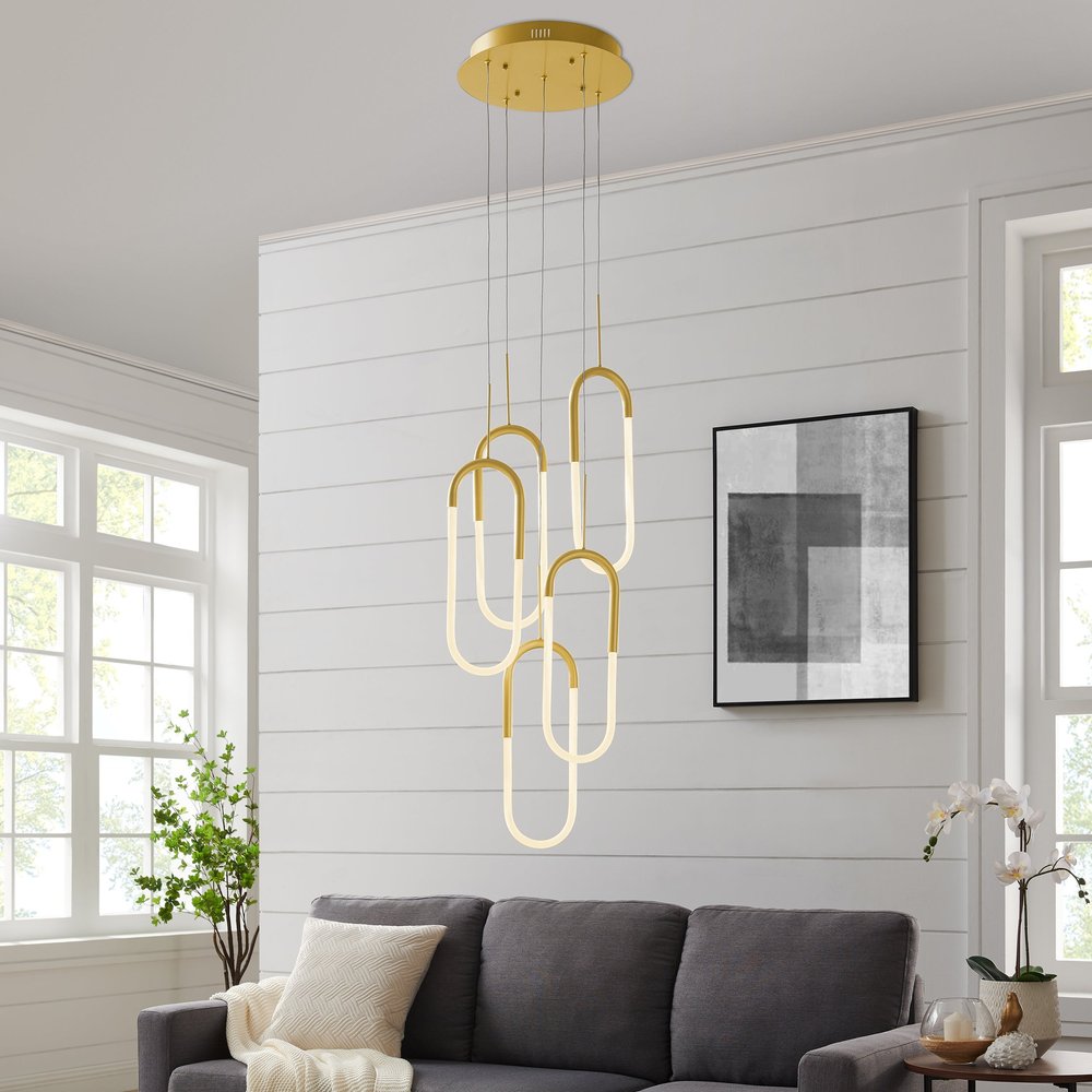 Gold Five Light Metal LED Dimmable Smart Enabled Chandelier HomeRoots