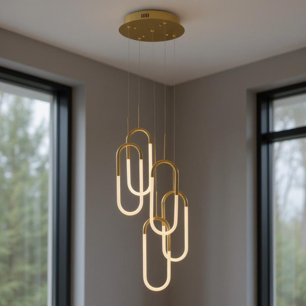 Gold Five Light Metal LED Dimmable Smart Enabled Chandelier HomeRoots