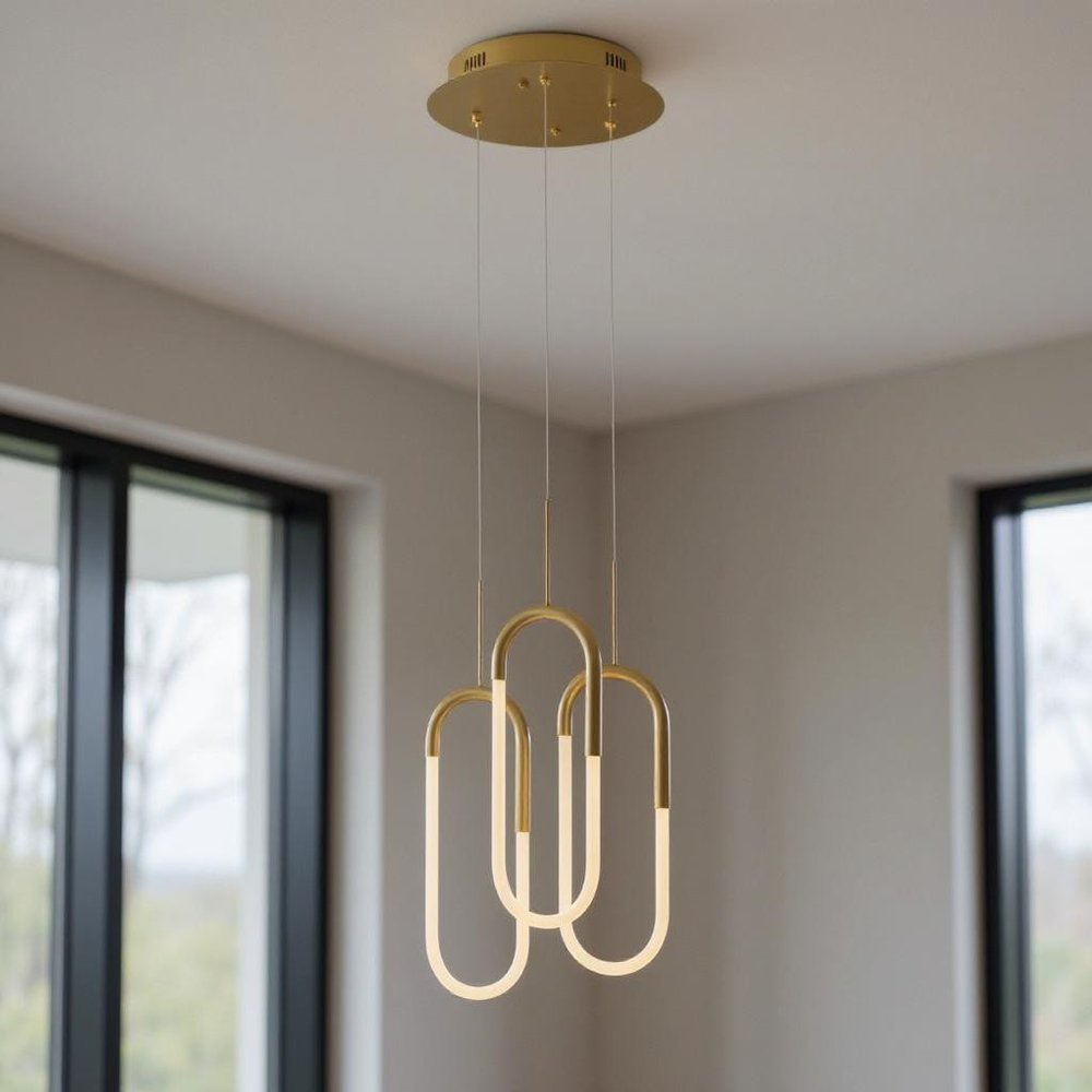 Gold Three Light Metal LED Dimmable Smart Enabled Chandelier HomeRoots