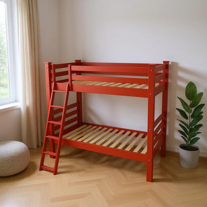 Red Full Solid Wood Bunk Bed HomeRoots