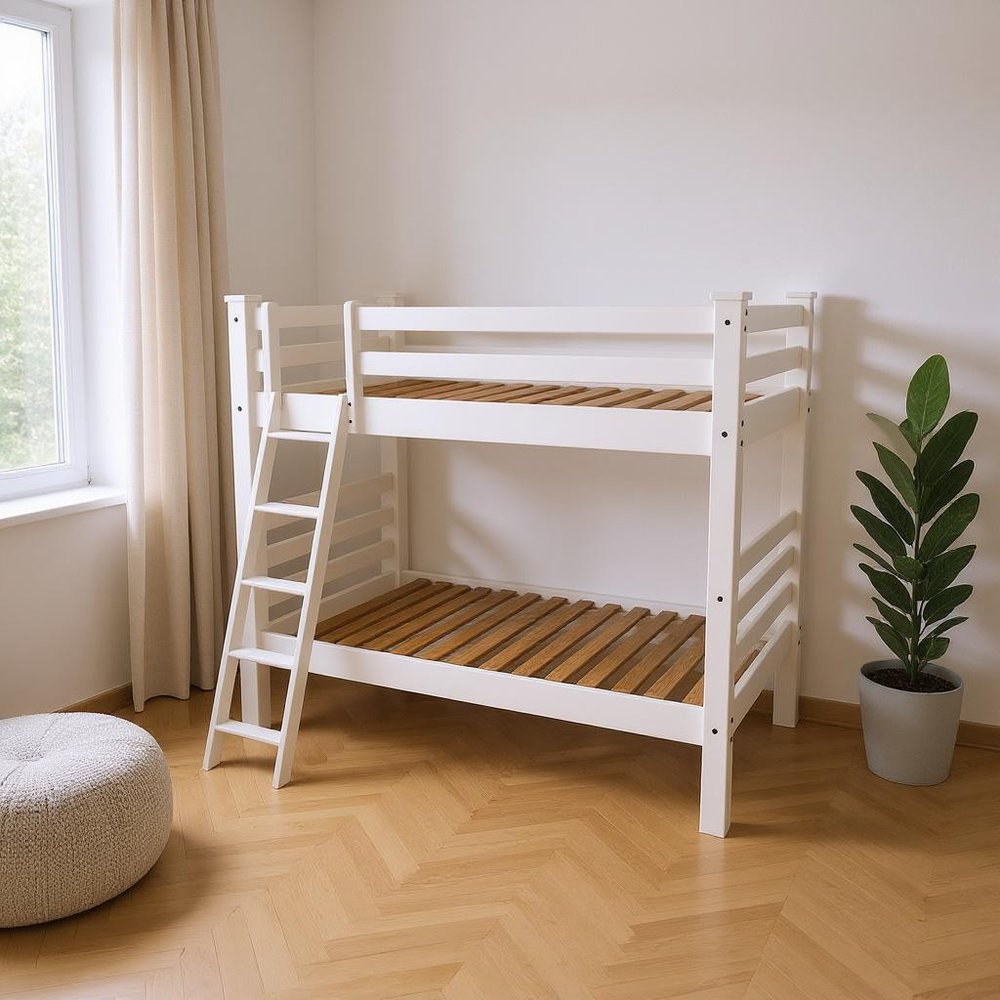 White Full Solid Wood Bunk Bed HomeRoots