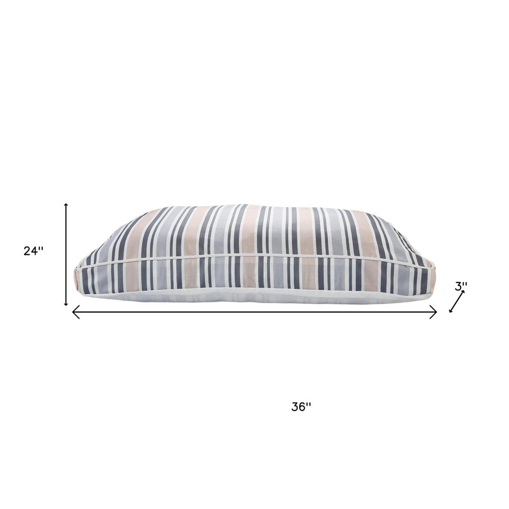 24" X 36" Gray Tan And White Striped Pillow Style Pet Bed With Removable Cover HomeRoots