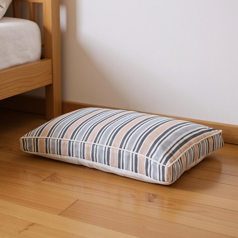 24" X 36" Gray Tan And White Striped Pillow Style Pet Bed With Removable Cover HomeRoots