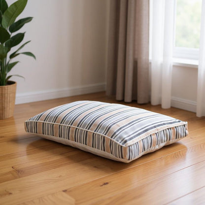 24" X 36" Gray Tan And White Striped Pillow Style Pet Bed With Removable Cover HomeRoots