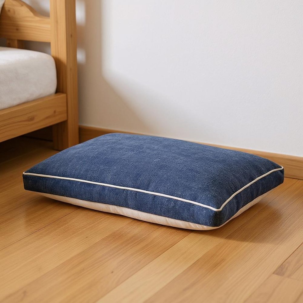 24" X 36" Stonewashed Blue Pillow Style Pet Bed With Removable Cover HomeRoots