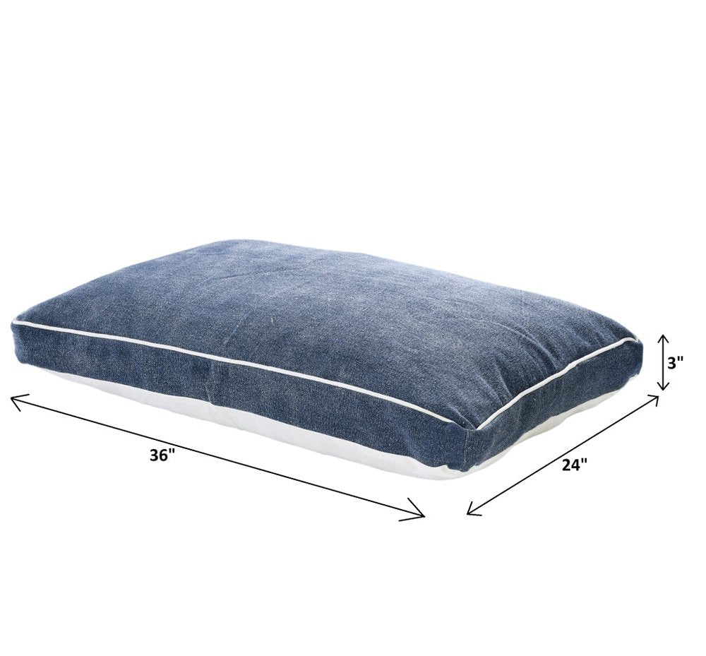 24" X 36" Stonewashed Blue Pillow Style Pet Bed With Removable Cover HomeRoots