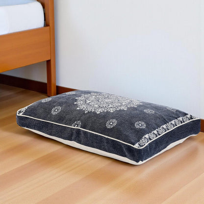 24" X 36" Stonewashed Blue Medallion Pillow Style Pet Bed With Removable Cover HomeRoots