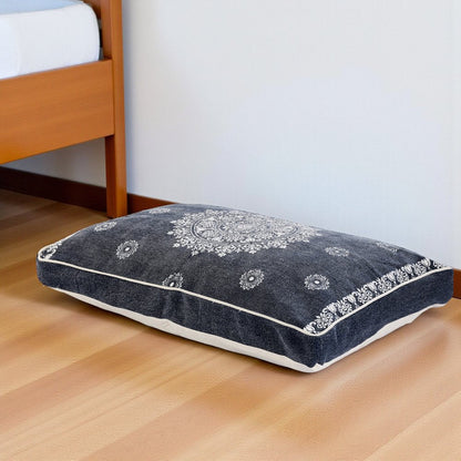 24" X 36" Stonewashed Blue Medallion Pillow Style Pet Bed With Removable Cover HomeRoots