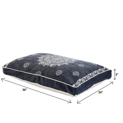 24" X 36" Stonewashed Blue Medallion Pillow Style Pet Bed With Removable Cover HomeRoots