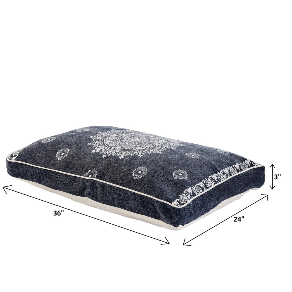 24" X 36" Stonewashed Blue Medallion Pillow Style Pet Bed With Removable Cover HomeRoots