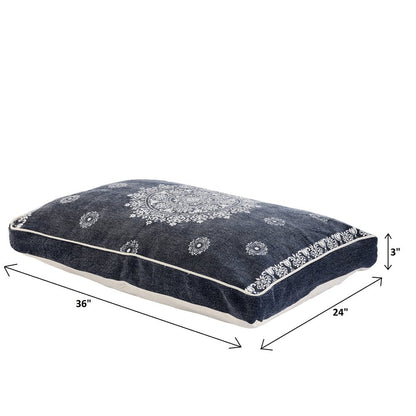 24" X 36" Stonewashed Blue Medallion Pillow Style Pet Bed With Removable Cover HomeRoots