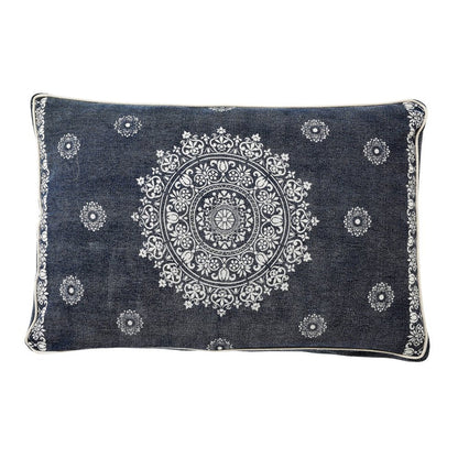 24" X 36" Stonewashed Blue Medallion Pillow Style Pet Bed With Removable Cover HomeRoots