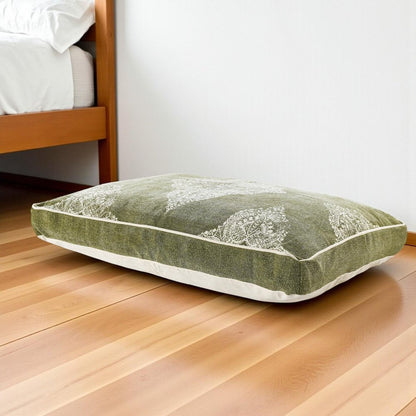 24" X 36" Stonewashed Sage Medallion Pillow Style Pet Bed With Removable Cover HomeRoots