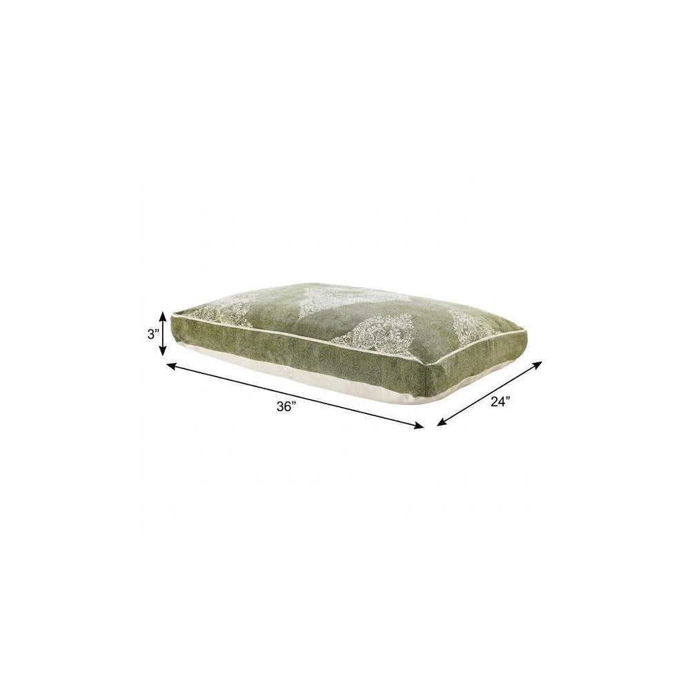 24" X 36" Stonewashed Sage Medallion Pillow Style Pet Bed With Removable Cover HomeRoots