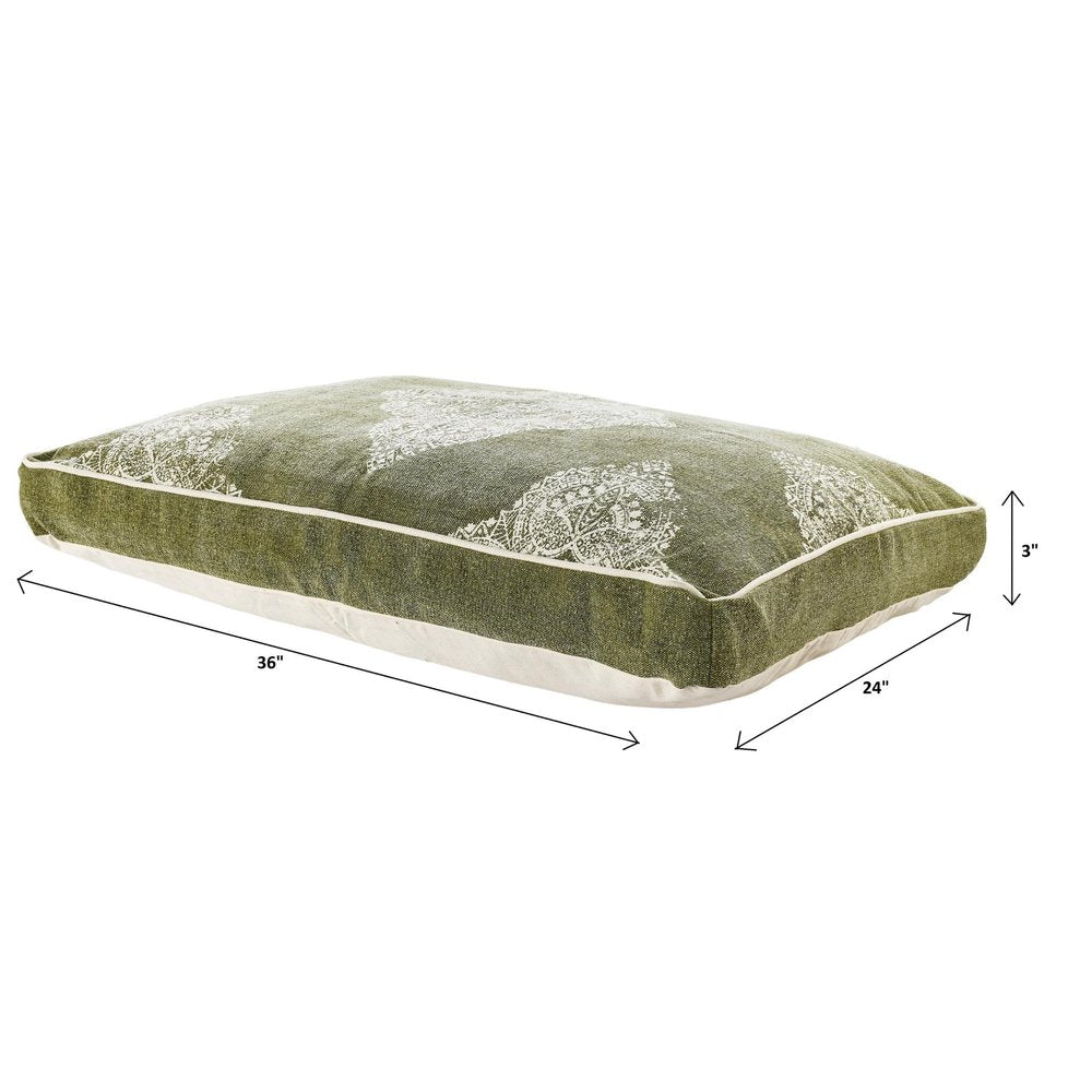 24" X 36" Stonewashed Sage Medallion Pillow Style Pet Bed With Removable Cover HomeRoots