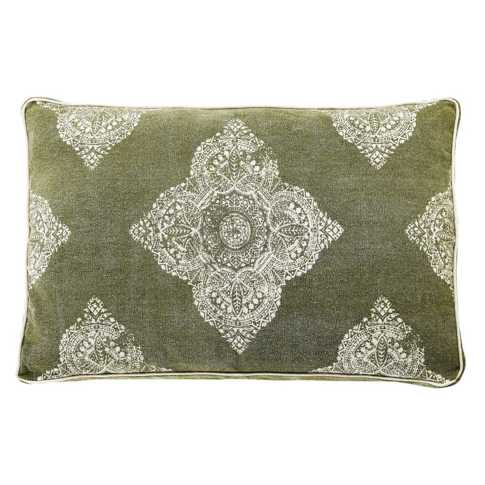 24" X 36" Stonewashed Sage Medallion Pillow Style Pet Bed With Removable Cover HomeRoots