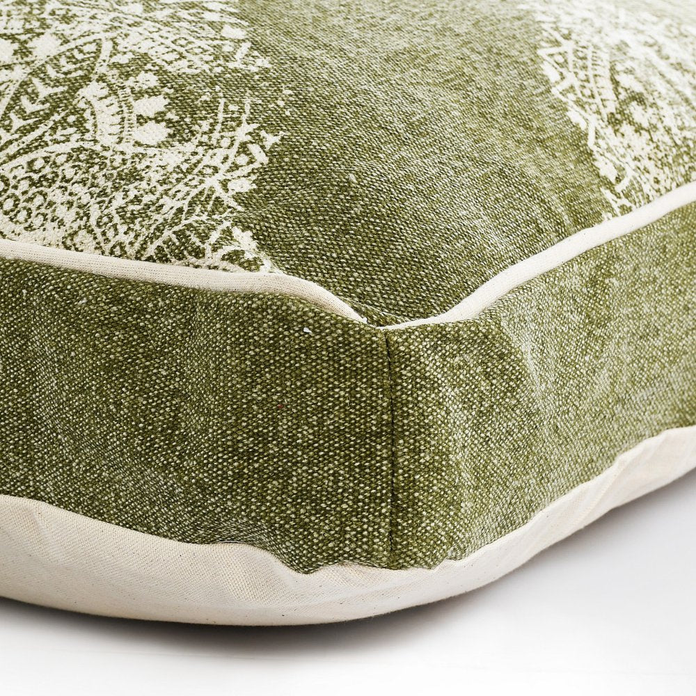 24" X 36" Stonewashed Sage Medallion Pillow Style Pet Bed With Removable Cover HomeRoots