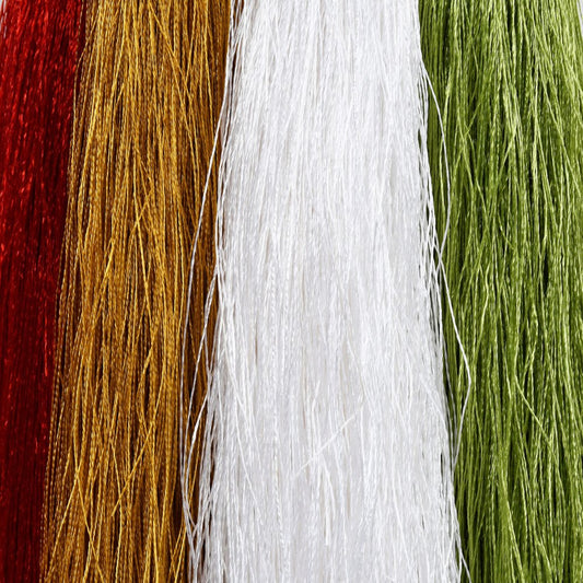 Set of Four Handmade Gold Green Red And White Acrylic Tassel Ornament s HomeRoots