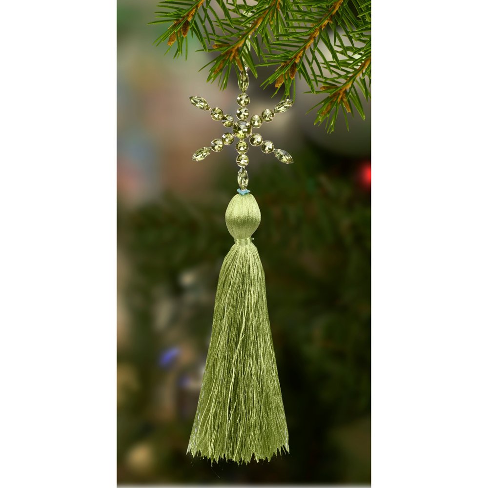 Set of Four Gold Green Red And White Handmade Snowflake With Tassel Ornaments HomeRoots