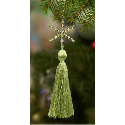 Set of Four Gold Green Red And White Handmade Snowflake With Tassel Ornaments HomeRoots