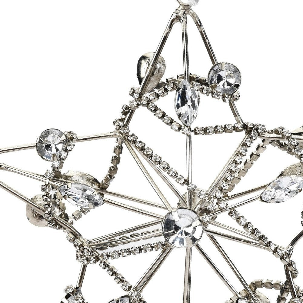 Set of Four Gold And Silver Handmade Faux Crystal And Metal Hanging Star Ornaments HomeRoots