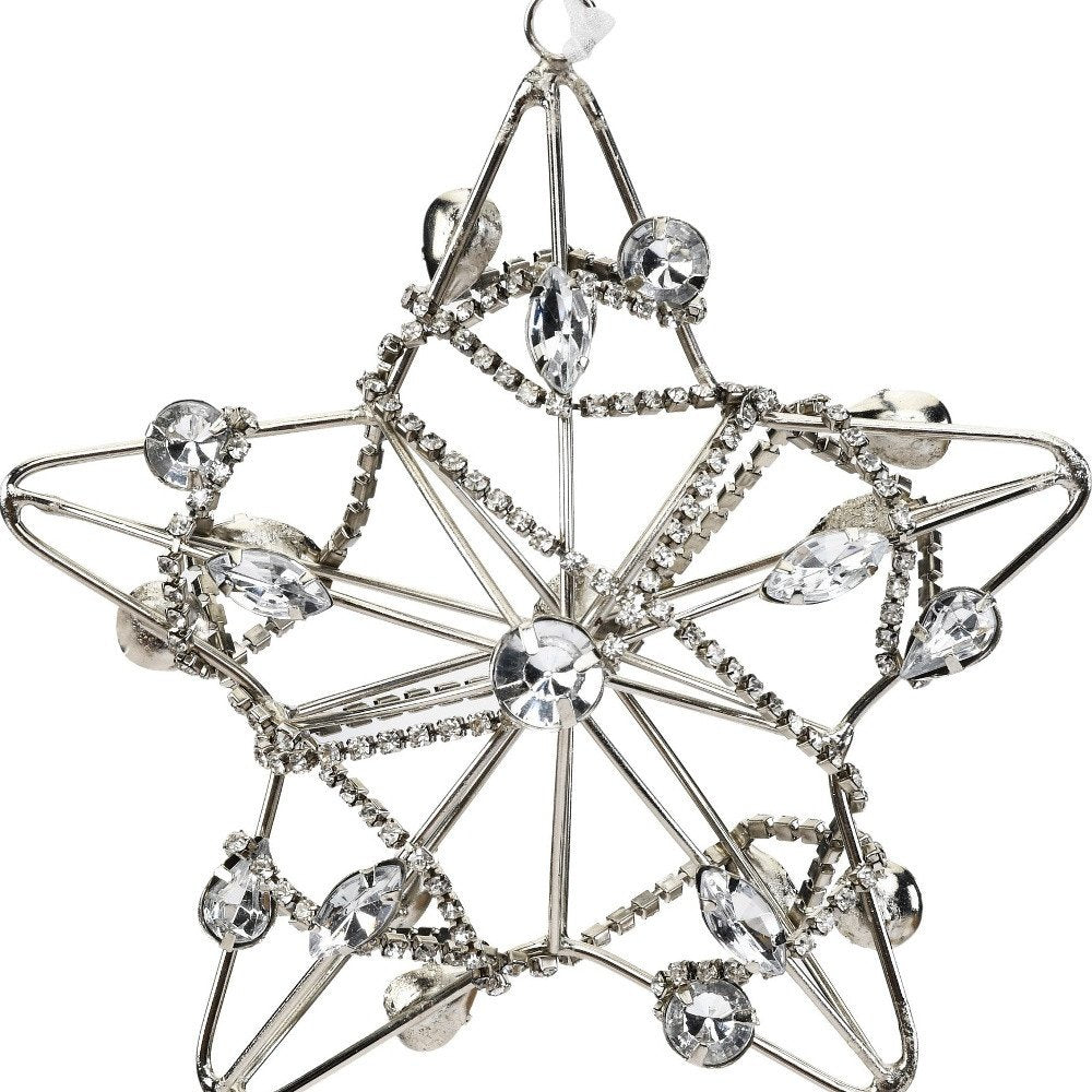 Set of Four Gold And Silver Handmade Faux Crystal And Metal Hanging Star Ornaments HomeRoots