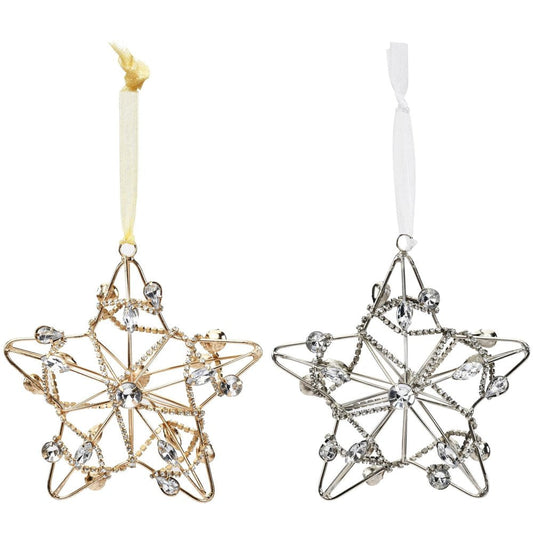 Set of Four Gold And Silver Handmade Faux Crystal And Metal Hanging Star Ornaments HomeRoots