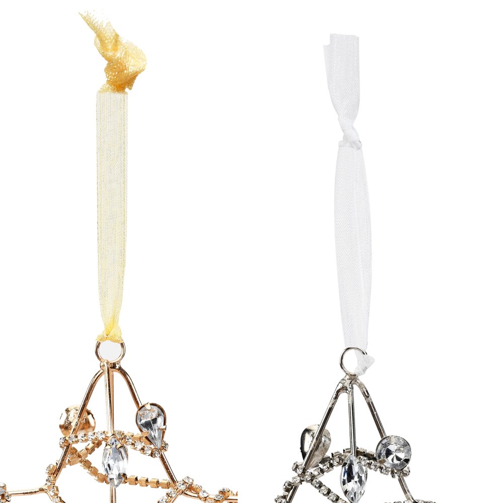 Set of Four Gold And Silver Handmade Faux Crystal And Metal Hanging Star Ornaments HomeRoots