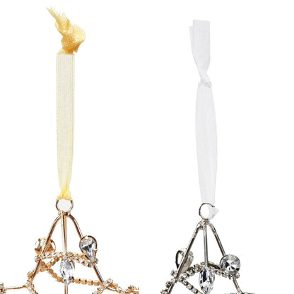 Set of Four Gold And Silver Handmade Faux Crystal And Metal Hanging Star Ornaments HomeRoots