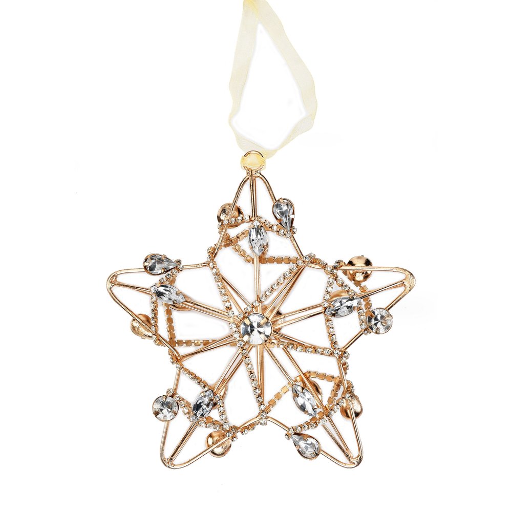 Set of Four Gold And Silver Handmade Faux Crystal And Metal Hanging Star Ornaments HomeRoots