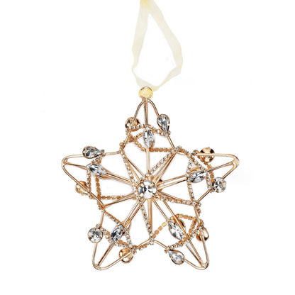 Set of Four Gold And Silver Handmade Faux Crystal And Metal Hanging Star Ornaments HomeRoots