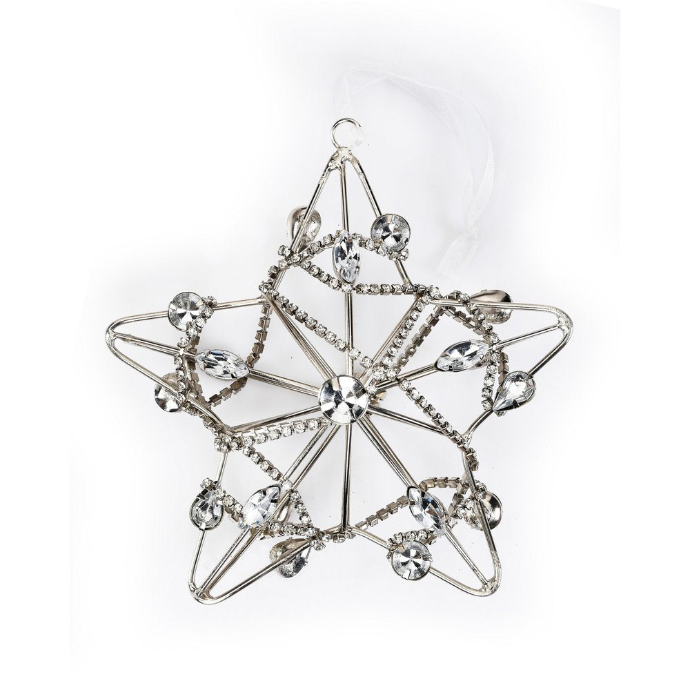 Set of Four Gold And Silver Handmade Faux Crystal And Metal Hanging Star Ornaments HomeRoots