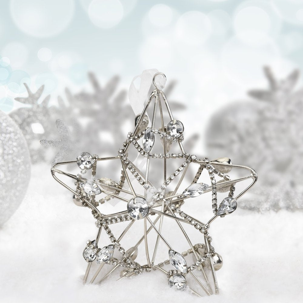Set of Four Gold And Silver Handmade Faux Crystal And Metal Hanging Star Ornaments HomeRoots