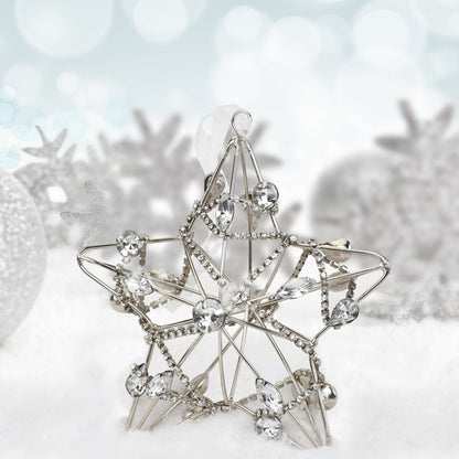 Set of Four Gold And Silver Handmade Faux Crystal And Metal Hanging Star Ornaments HomeRoots
