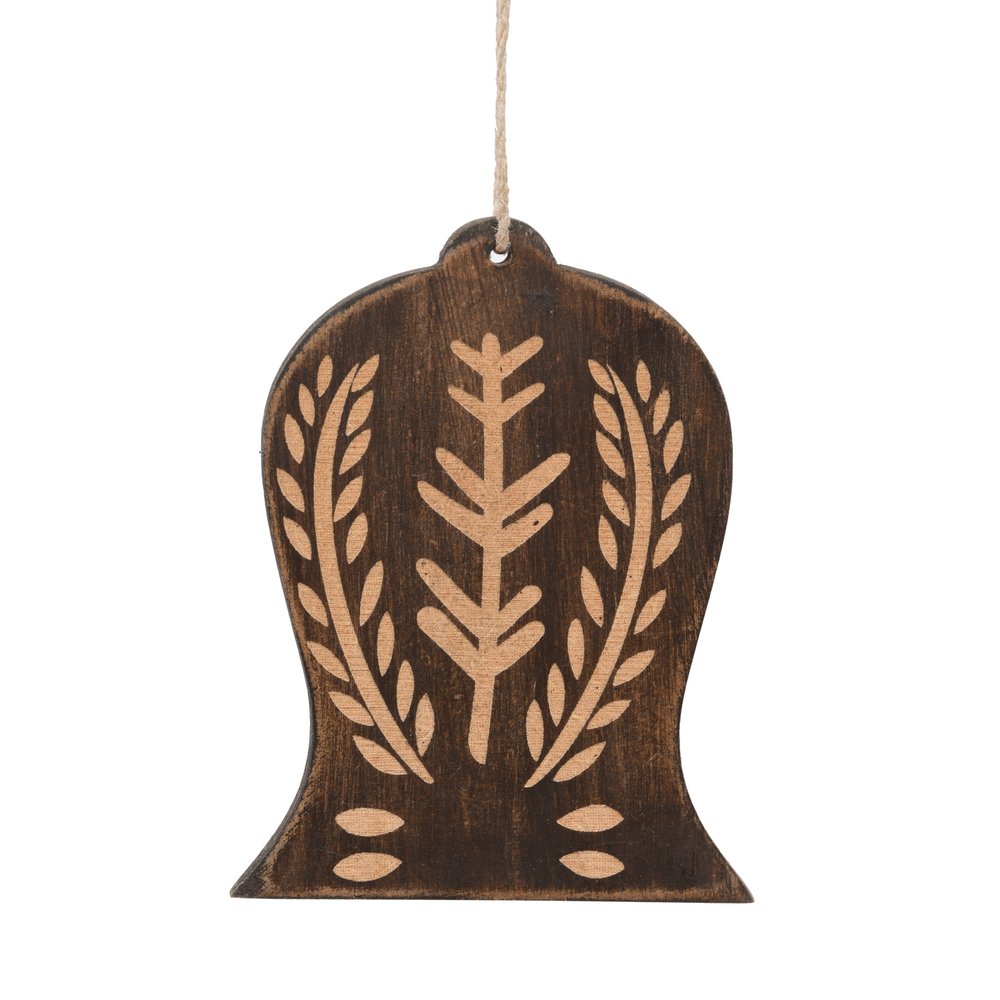 Set of Four Brown Handmade Wood Bell Shaped Ornaments HomeRoots