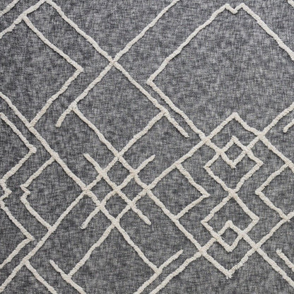 Charcoal and Off White Geometric King Cotton Coverlet With Fringe HomeRoots