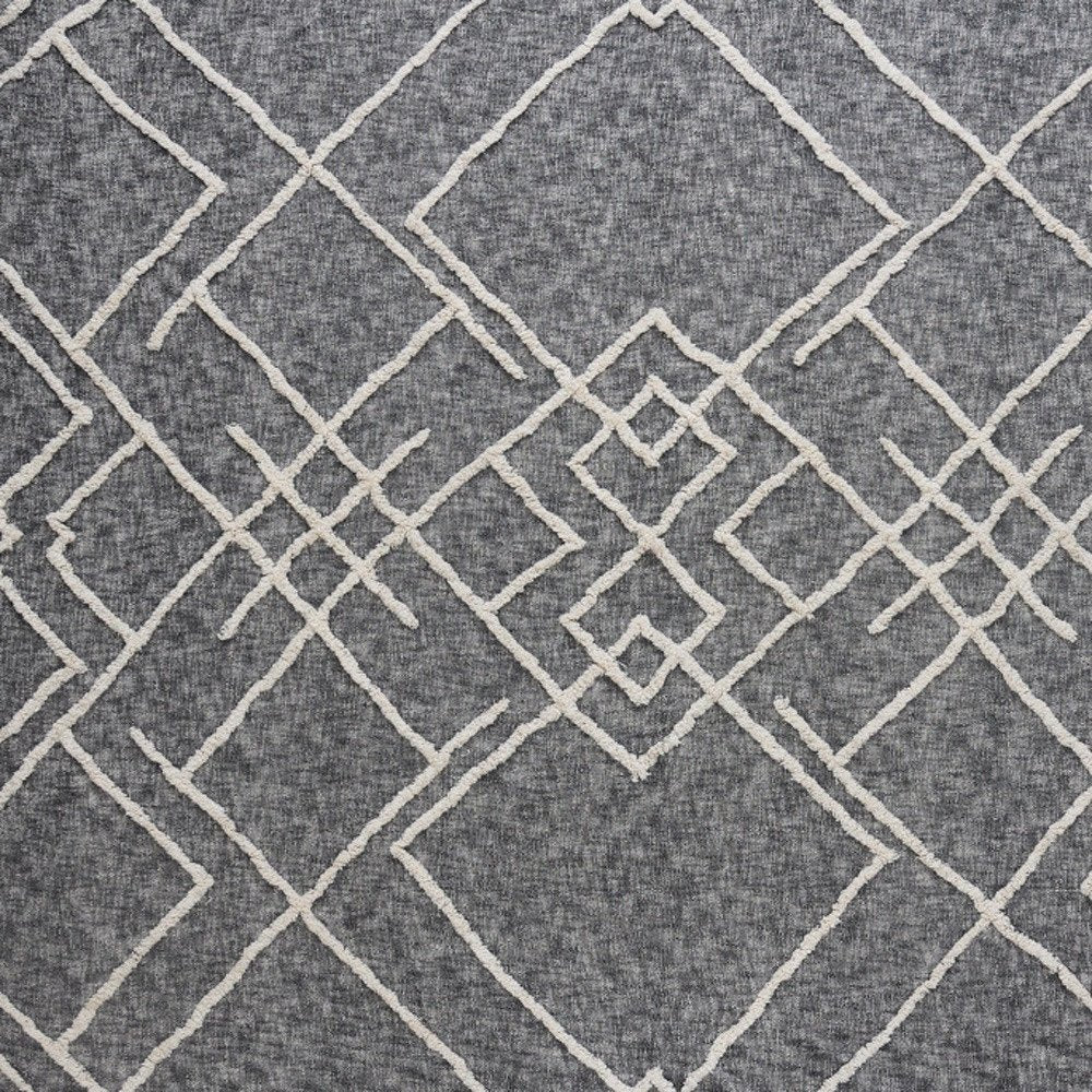 Charcoal and Off White Geometric King Cotton Coverlet With Fringe HomeRoots