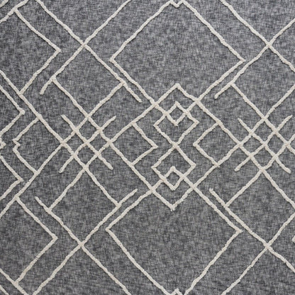 Charcoal and Off White Geometric King Cotton Coverlet With Fringe HomeRoots