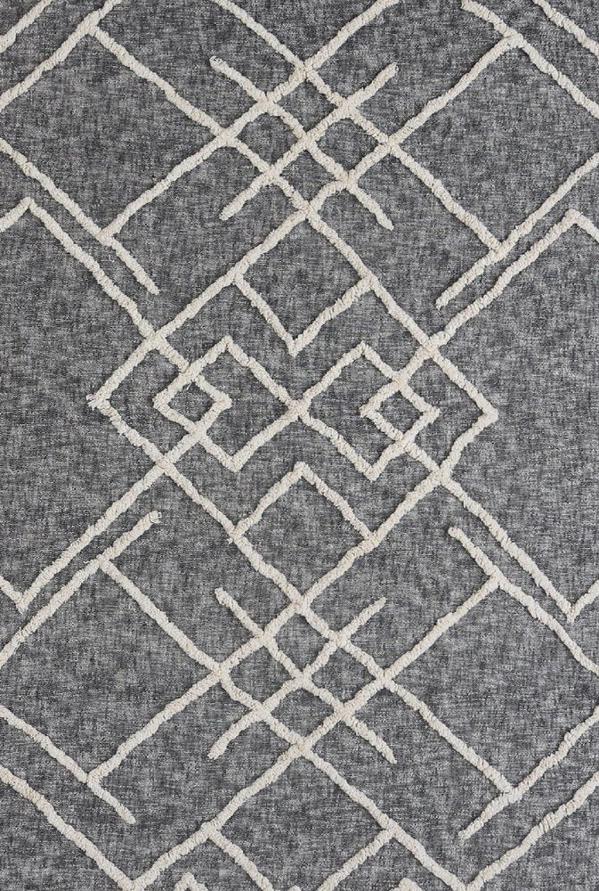 Charcoal and Off White Geometric King Cotton Coverlet With Fringe HomeRoots