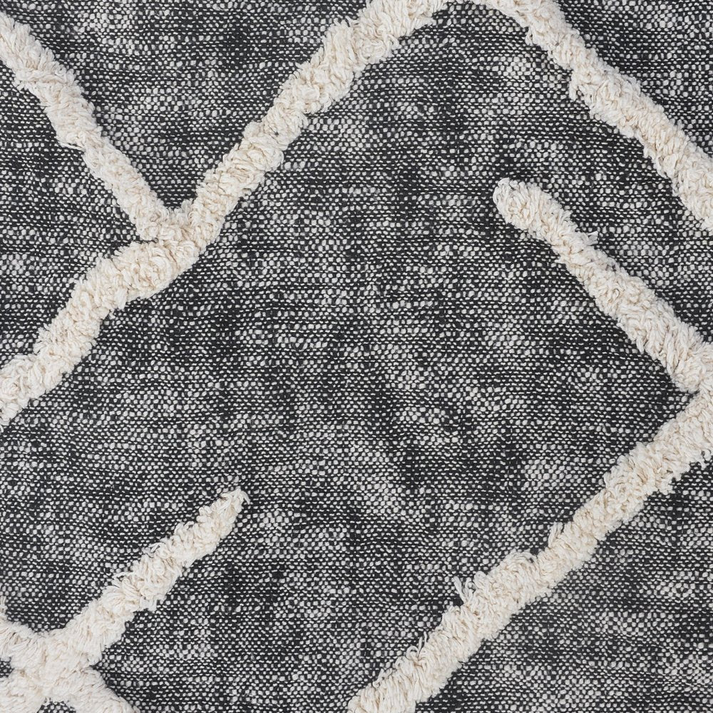 Charcoal and Off White Geometric King Cotton Coverlet With Fringe HomeRoots