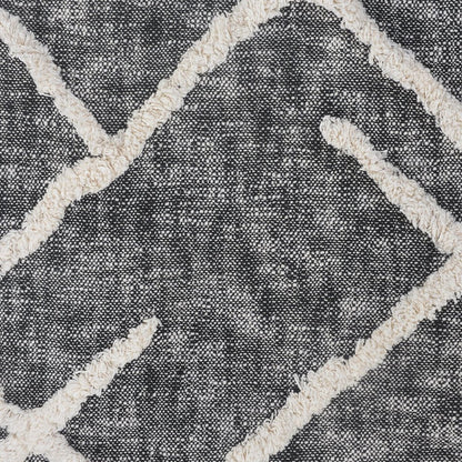 Charcoal and Off White Geometric King Cotton Coverlet With Fringe HomeRoots