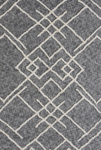 Charcoal and Off White Geometric King Cotton Coverlet With Fringe HomeRoots