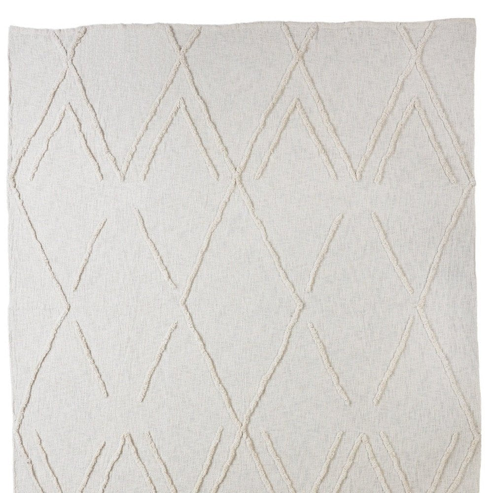 Ivory Geometric Twin Cotton Coverlet With Fringe HomeRoots