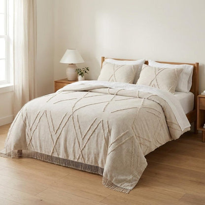 Ivory Geometric Queen Cotton Coverlet HomeRoots