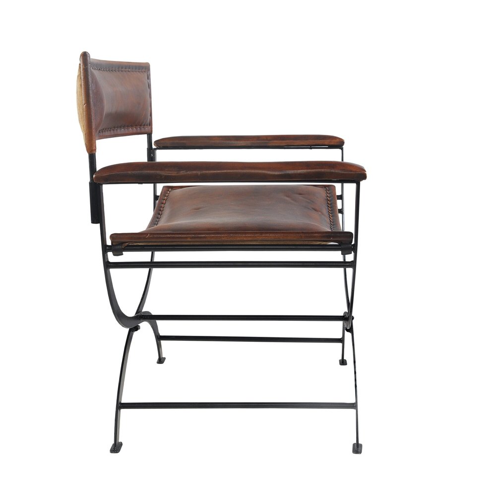 29" Brown and Black Metal And Genuine Leather Director's Chair HomeRoots