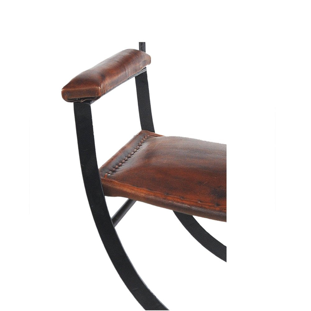 29" Brown and Black Metal And Genuine Leather Director's Chair HomeRoots