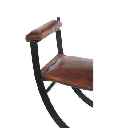 29" Brown and Black Metal And Genuine Leather Director's Chair HomeRoots