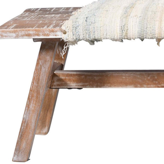50" White and Brown Cotton Upholstered Striped Bench HomeRoots